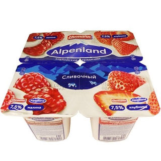 Йогуртный продукт  Alpenland малина-клубника 7.5%, 95 г